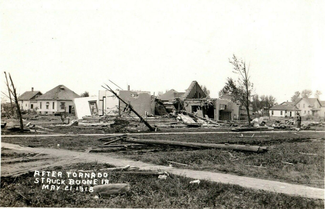 Destroyed Houses Homes Boone Iowa Tornado 1918 RPPC Photo Antique Postcard