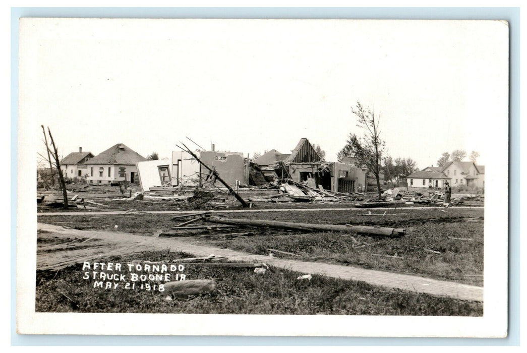Destroyed Houses Homes Boone Iowa Tornado 1918 RPPC Photo Antique Postcard