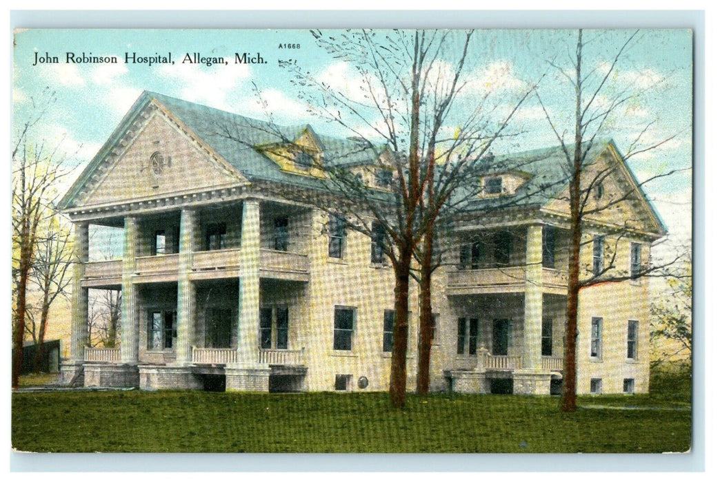 1920 John Robinson Hospital, Allegan Michigan MI Vintage Unposted Postcard