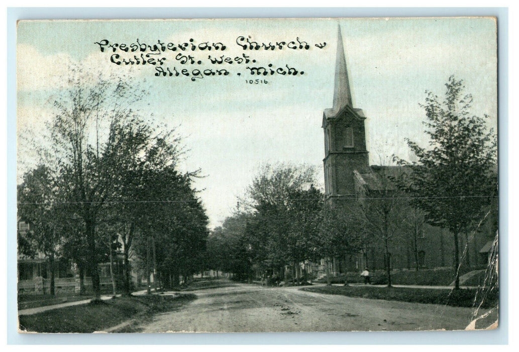 1911 Presbyterian Church Advertising Cutler St. West Allegan Michigan Postcard