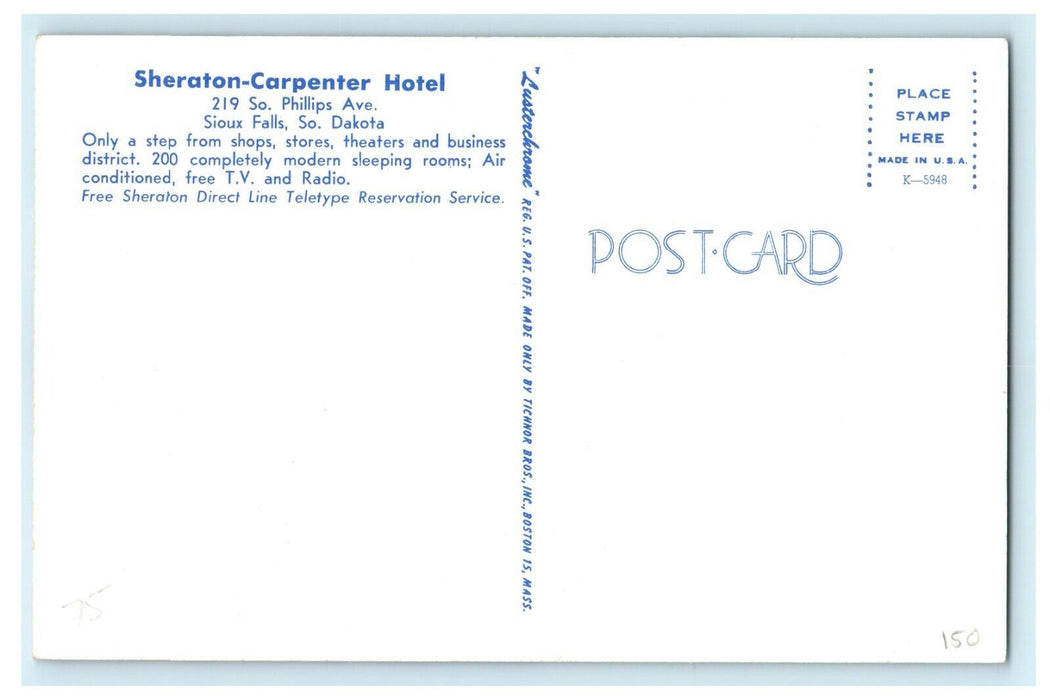 1950 Vintage Cars in Sheraton-Carpenter Hotel, South Dakota Postcard