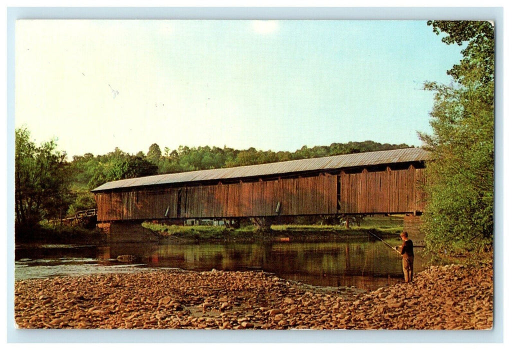 1972 Covered Bridge Over East Branch Of Delaware River At Downsville NY Postcard