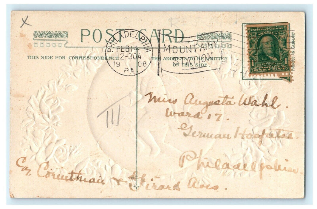 1908 Valentine Winsch Back Cupid Angel Embossed Philadelphia PA Postcard
