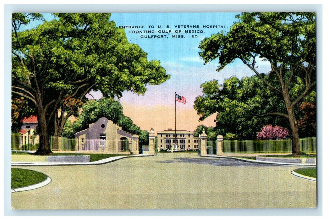 1941 Entrance To U.S Veterans Hospital Gulfport Mississippi MS Vintage Postcard
