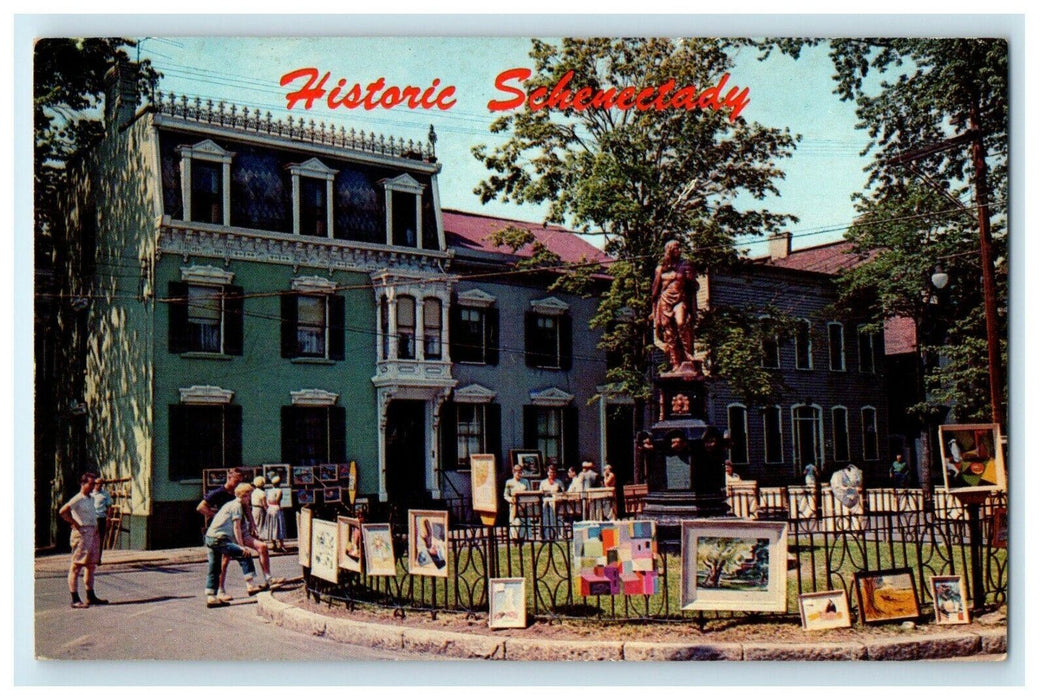 Schenectady NY, Artist Paintings Exhibit At Historic Indian Monument Postcard