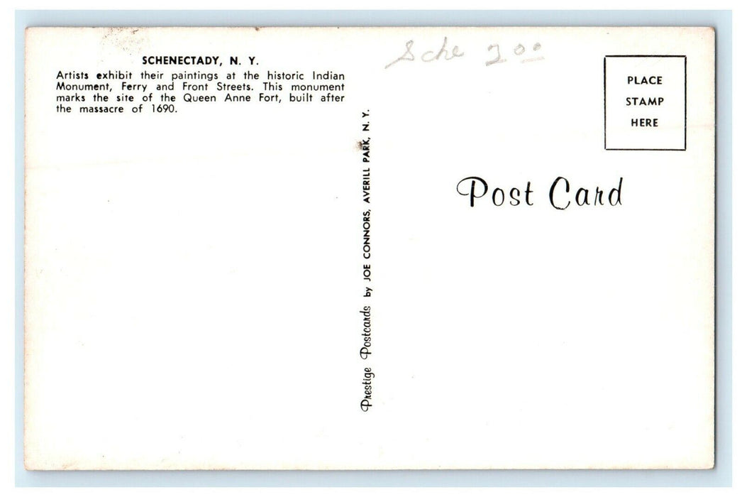 Schenectady NY, Artist Paintings Exhibit At Historic Indian Monument Postcard