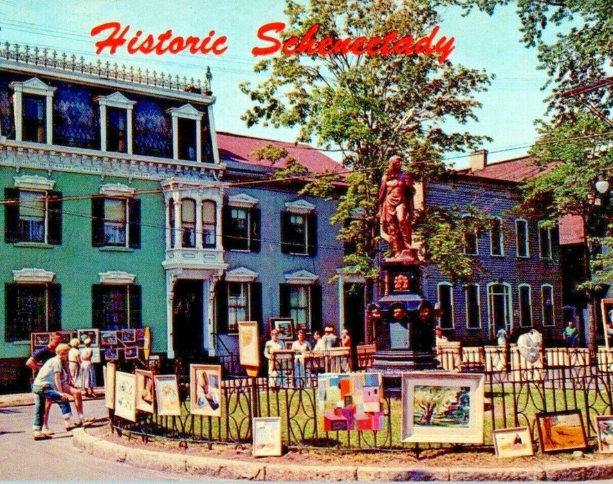 Schenectady NY, Artist Paintings Exhibit At Historic Indian Monument Postcard