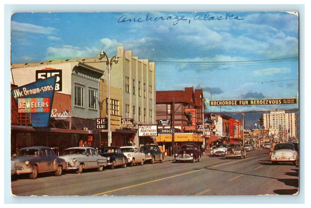1954 Classic Cars and Commercial Establishments Anchorage, Alaska AK Postcard