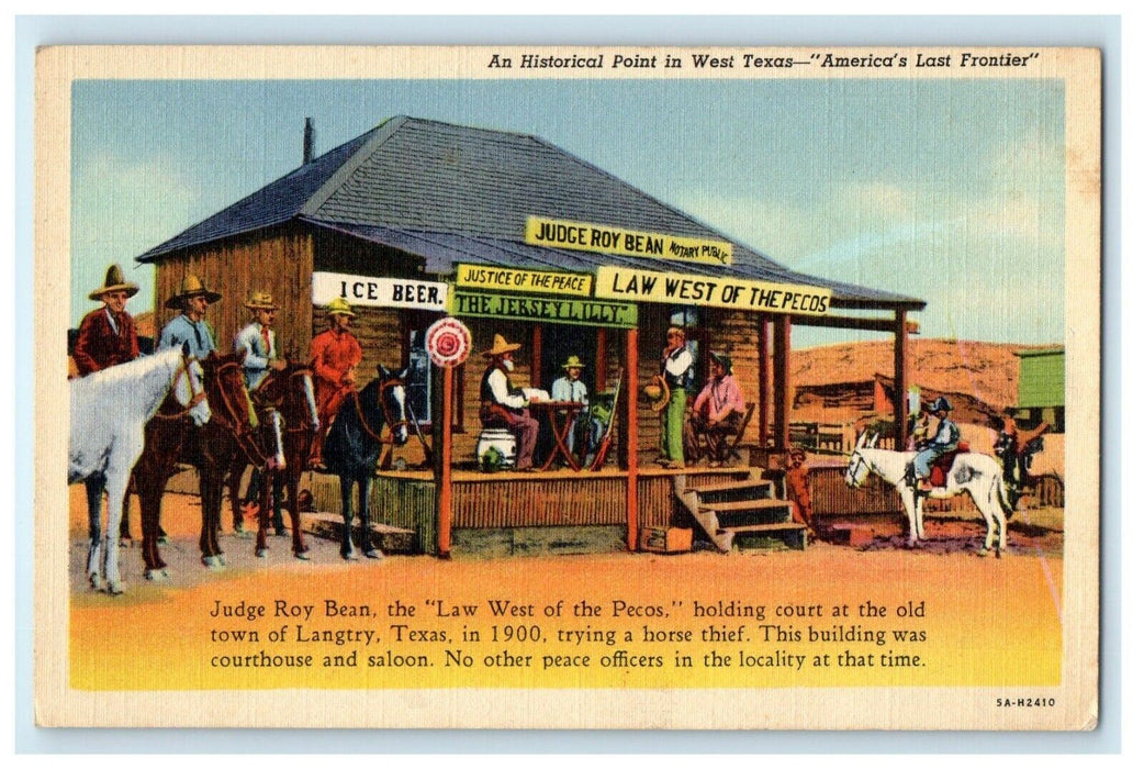 Judge Roy Bean Notary Public Law West Of The Pecos Langtry Texas TX Postcard