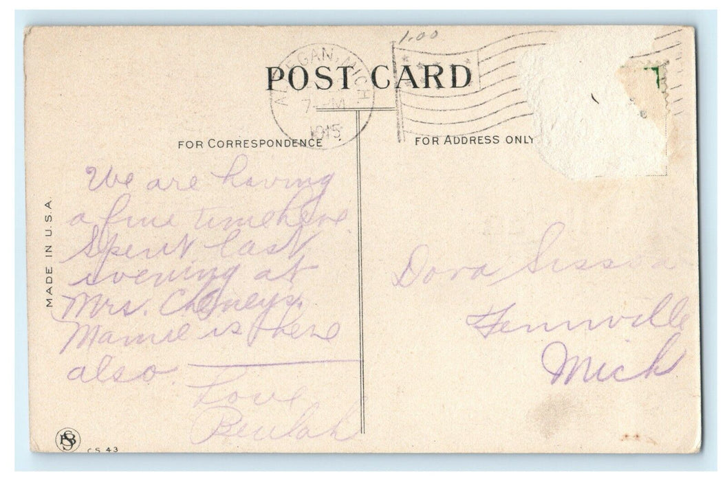 1915 Allegan Blue Pennant and Dutch Kid, Allegan Michigan MI Postcard