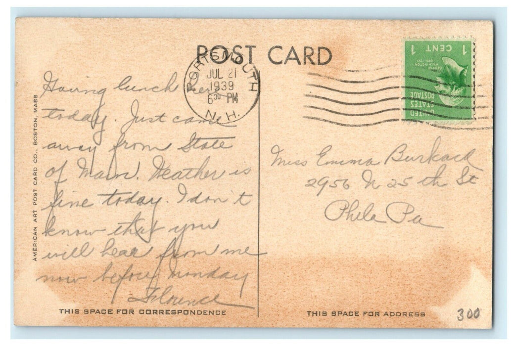 1939 Rockingham Hotel, Portsmouth, New Hampshire NH Postcard