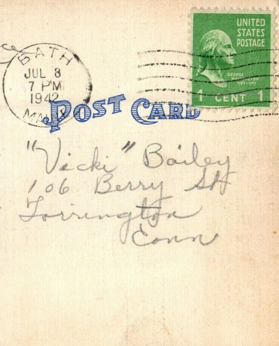 1942 Morse High School, Bath Maine ME Vintage Posted Postcard