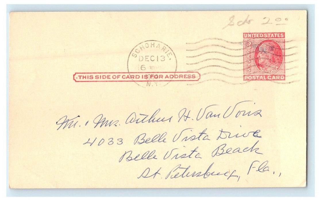 1954 Holiday Greetings & Best Wishes From Schoharie County New York NY Postcard