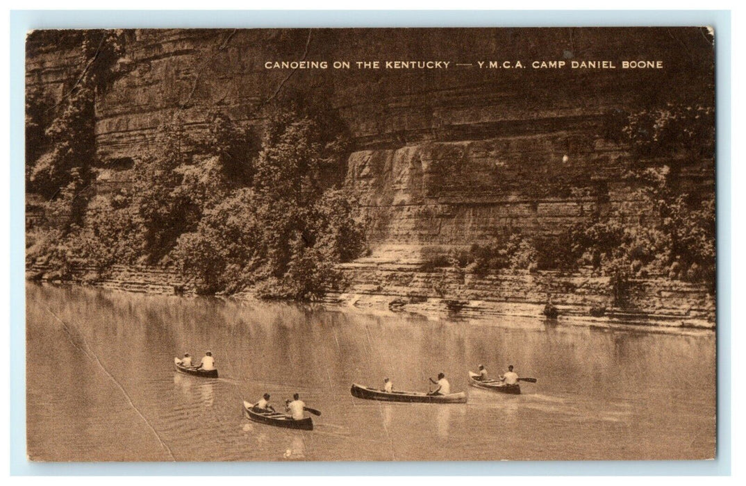 1911 Canoeing on the Kentucky, YMCA Camp Daniel Boone Antique Postcard