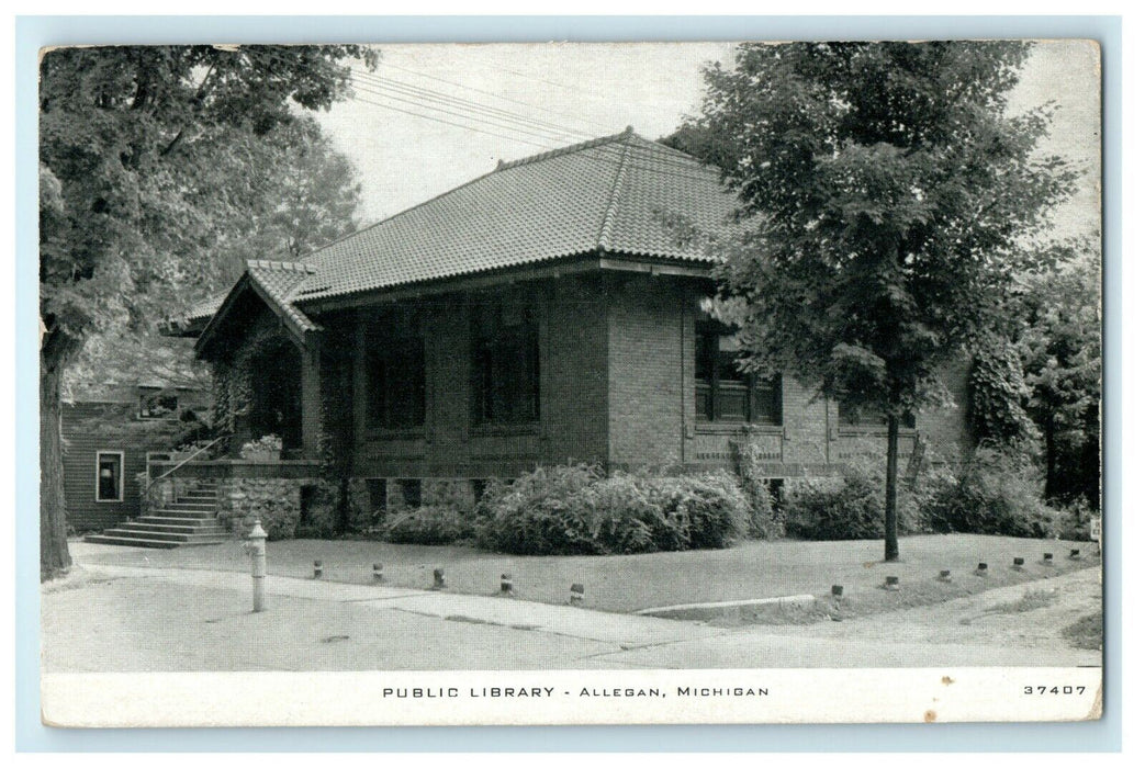 1948 Public Library, Allegan Michigan MI Vintage Posted Postcard