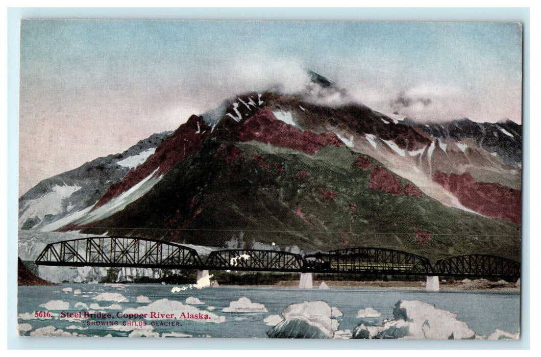 1912 Cold Weather at Steel Bridge, Copper River, Alaska AK Antique Postcard