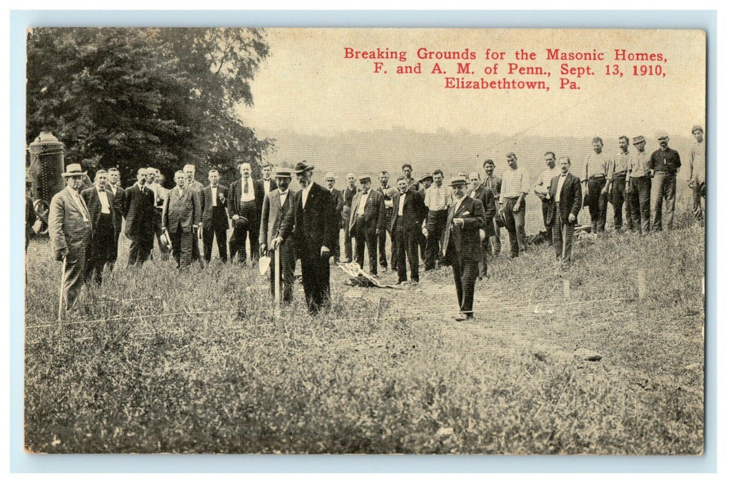 1910 Breaking Grounds of Masonic Home, Elizabethtown Pennsylvania PA Postcard