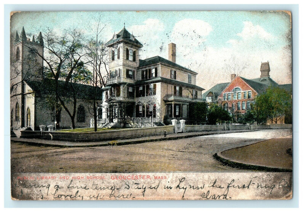 1906 Public Library and High School, Gloucester, Massachusetts MA Postcard