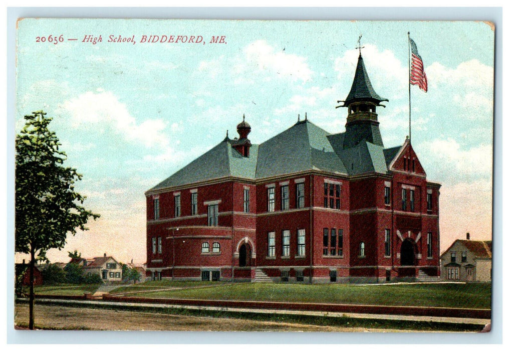 1909 High School, Biddeford, Maine ME Posted Antique Postcard