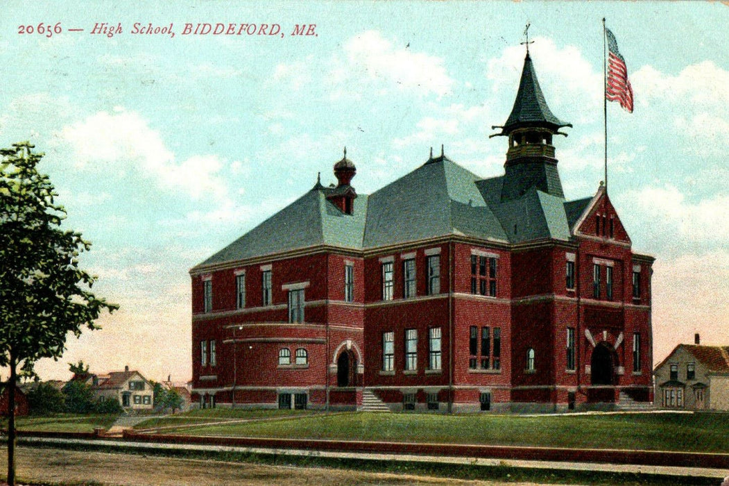 1909 High School, Biddeford, Maine ME Posted Antique Postcard