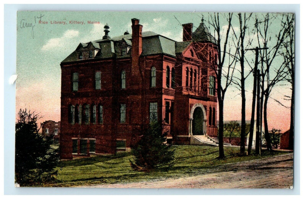 1911 Rice Library, 8 Wentworth St. Kittery, Maine ME Antique Posted Postcard