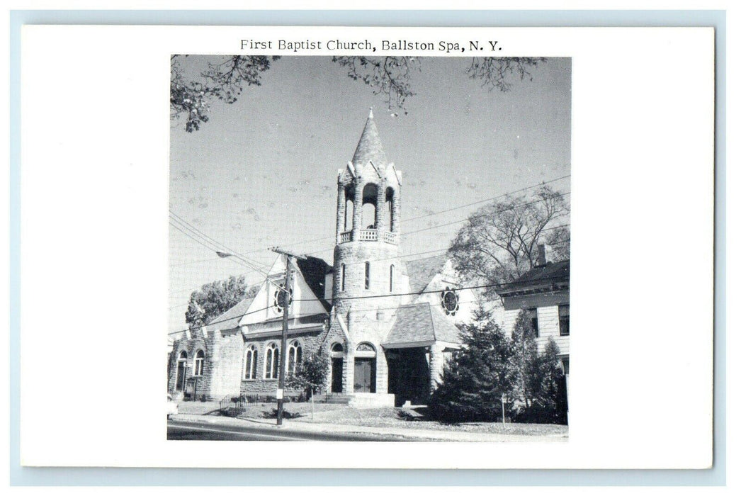 c1930's First Baptist Church Street Scene Ballston Spa New York NY Postcard