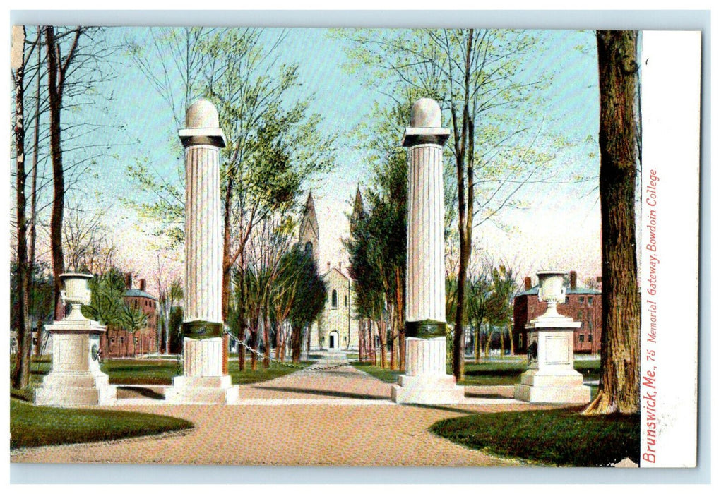 1906 Memorial Gateway, Bowdoin College, Brunswick Maine ME Postcard