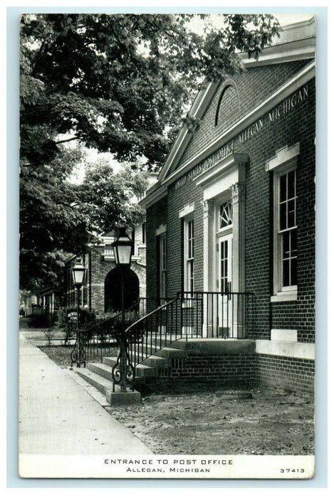 1912 Entrance to Post Office, Allegan Michigan MI Antique Unposted Postcard