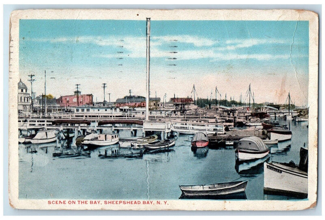 1916 Scene On The Bay Boat Coca Cola Sheepshead Bay New York NY Antique Postcard