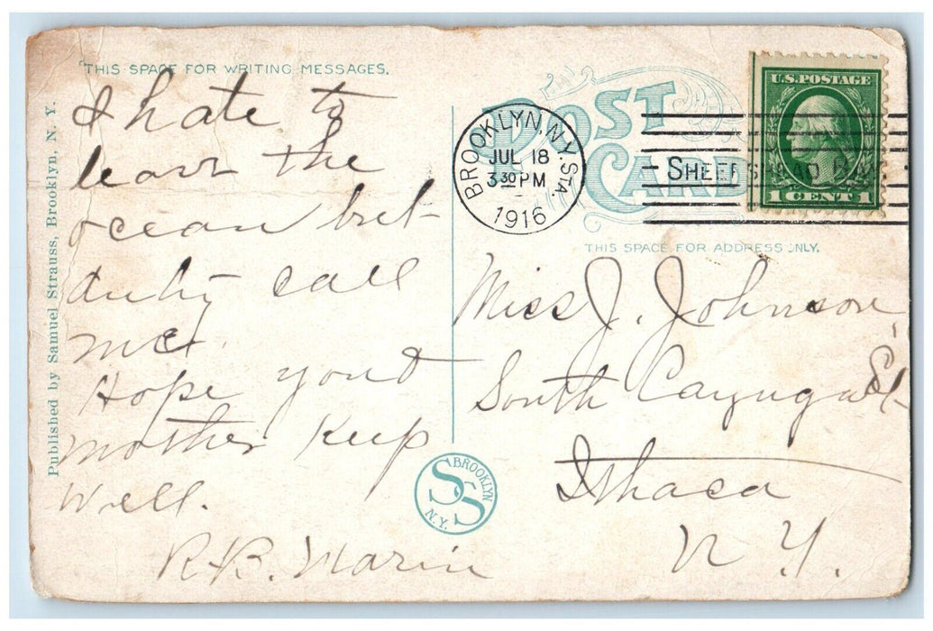 1916 Scene On The Bay Boat Coca Cola Sheepshead Bay New York NY Antique Postcard