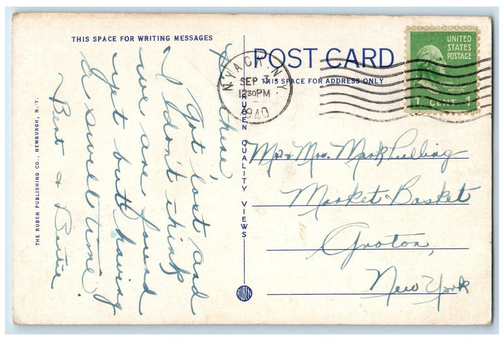 1940 Nyack High School Building Clock Tower Nyack New York NY Posted Postcard