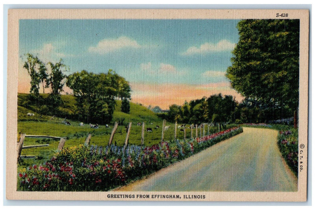 c1940's Road and Farm Scene Greetings from Effingham Illinois IL Postcard