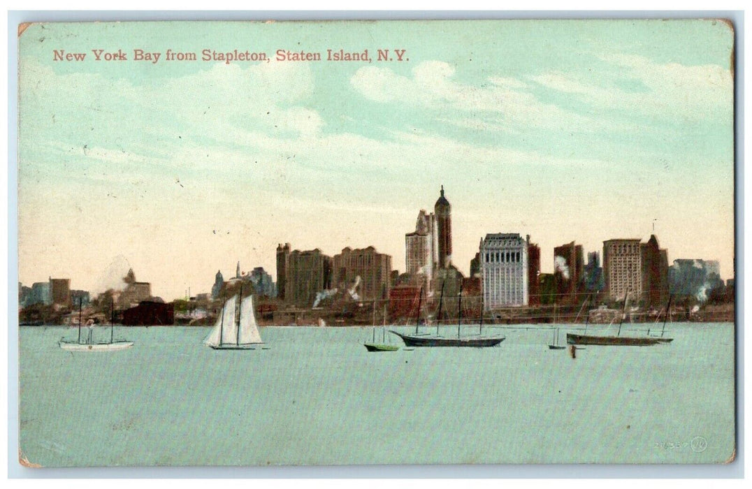 c1910's View Of New York Bay From Stapleton Boats Staten Island NY Postcard