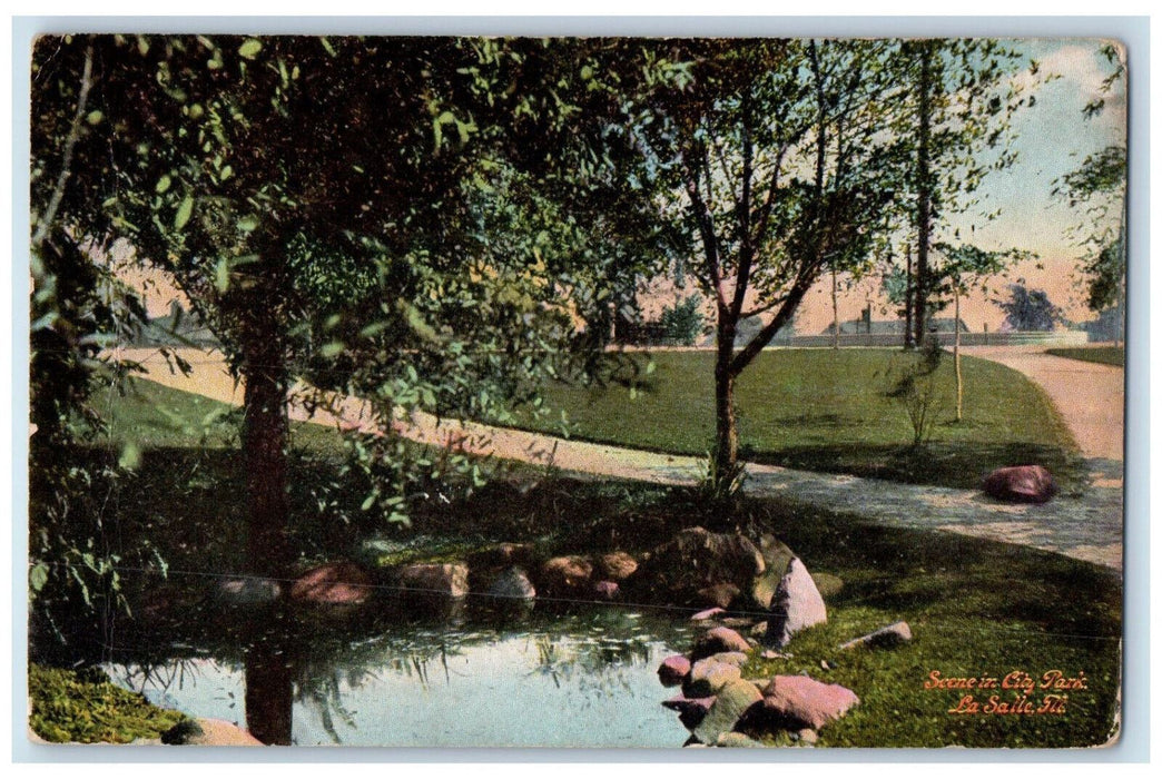 c1910 Scene in City Park La Salle Illinois IL Antique Unposted Postcard