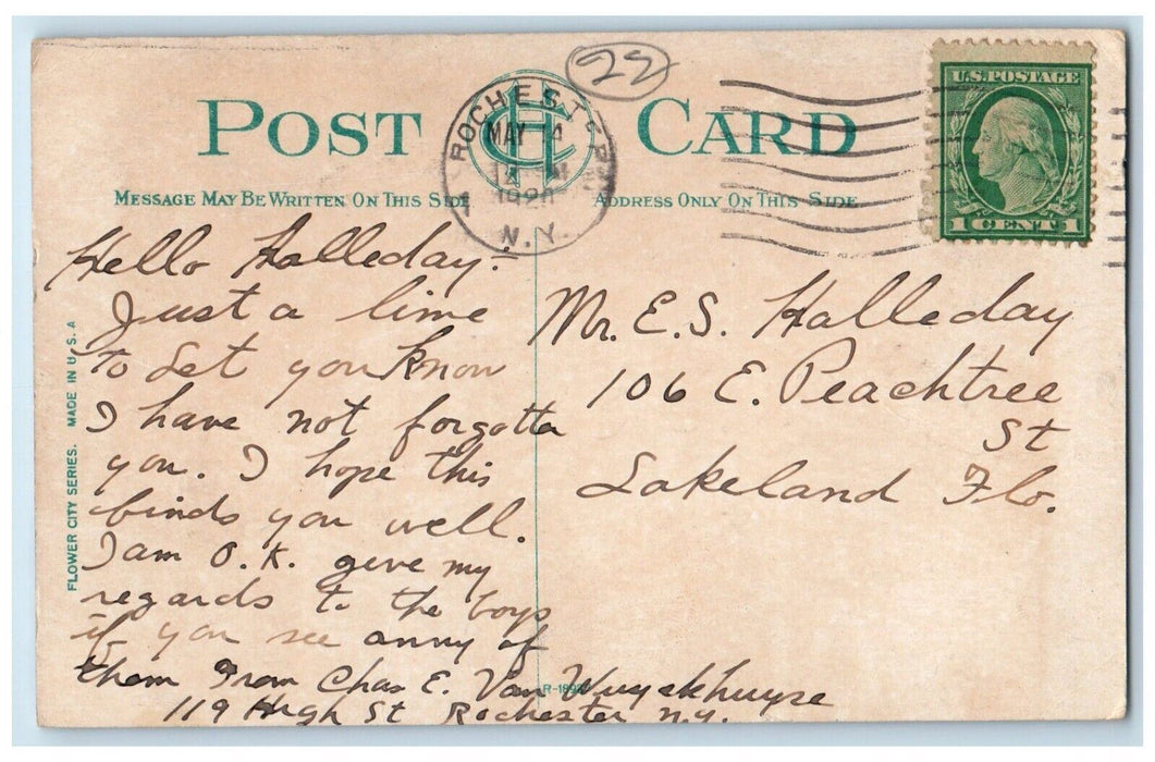 1920 Main Street East North Side Trolley Bus Rochester New York NY Postcard