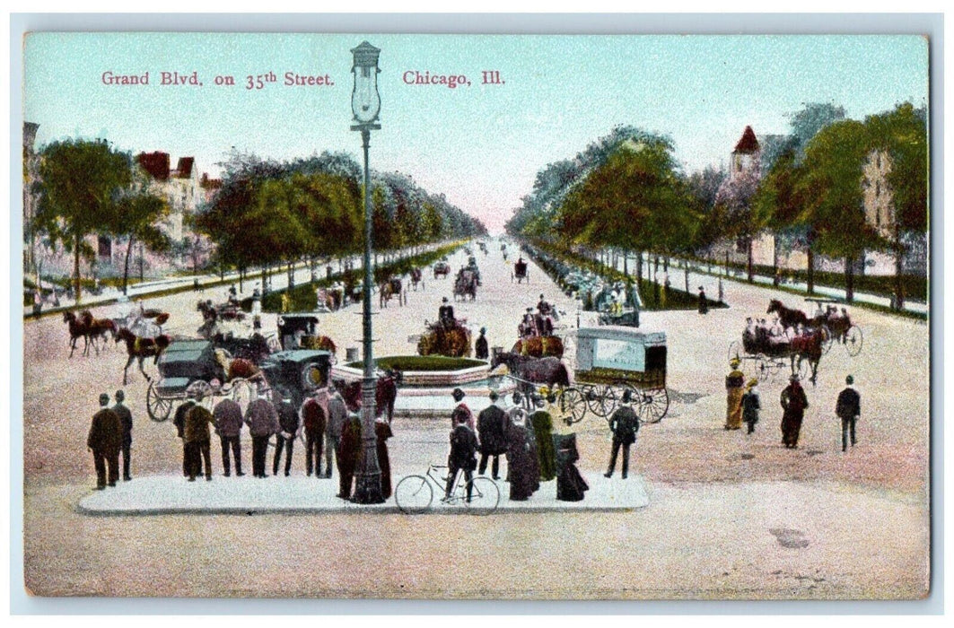c1910 Grand Boulevard on 35th Street Chicago Illinois IL Antique Postcard