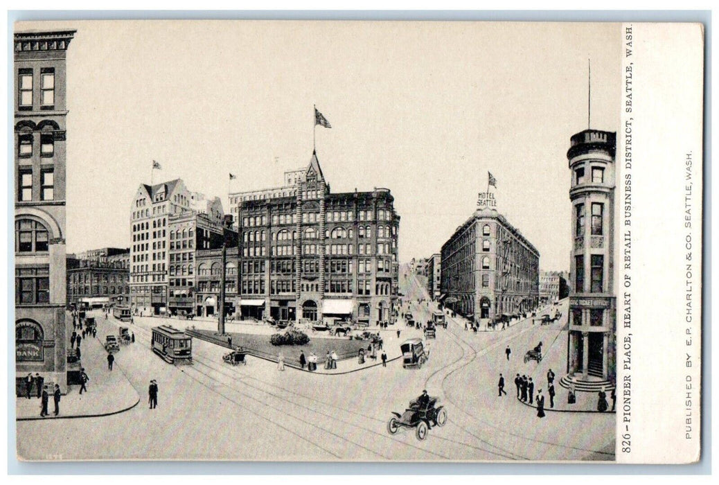 Pioneer Place Heart Of Retail Business Trolley Cars District Seattle WA Postcard