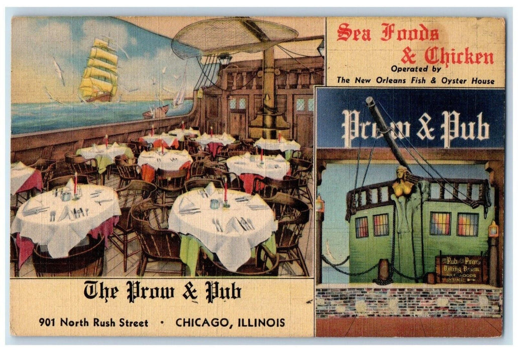 c1950's The Prow & Pub Chicago Illinois IL Vintage Multiview Postcard
