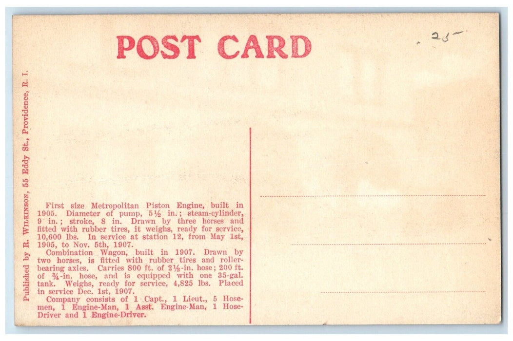 Engine Co. No. 22 House Junction Point Friendship Sts. Providence RI Postcard