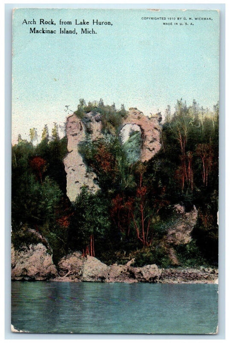 c1910's Arch Rock From Lake Huron Mackinac Island Michigan MI Antique Postcard