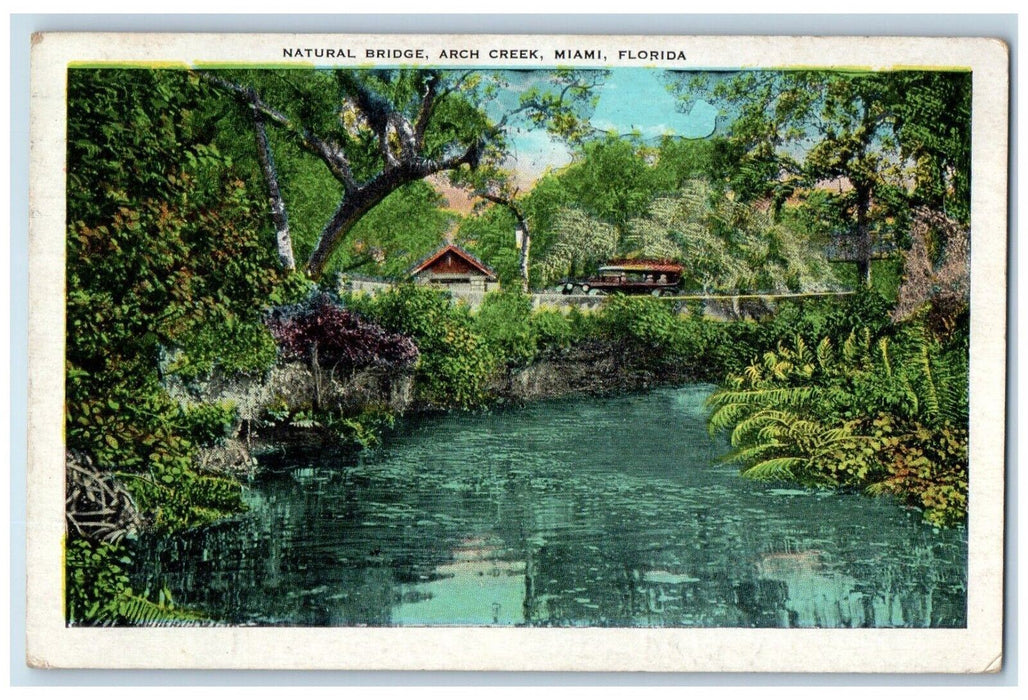 1932 Splendid Road Natural Bridge Arch Creek Coconut Palm Miami Florida Postcard