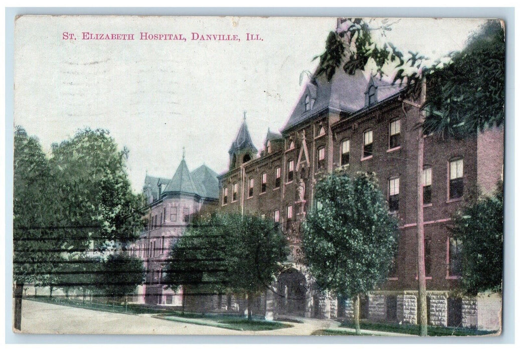 1910 St. Elizabeth Hospital Danville Illinois IL Antique Posted Postcard