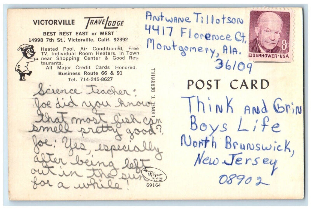 1960 Exterior View Victorville Travelodge California Us Postal Service Postcard