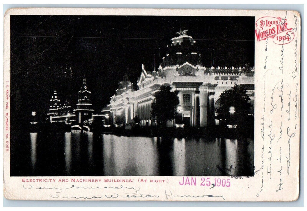 Electricity And Machinery Buildings At Night St. Louis World's Fair Postcard