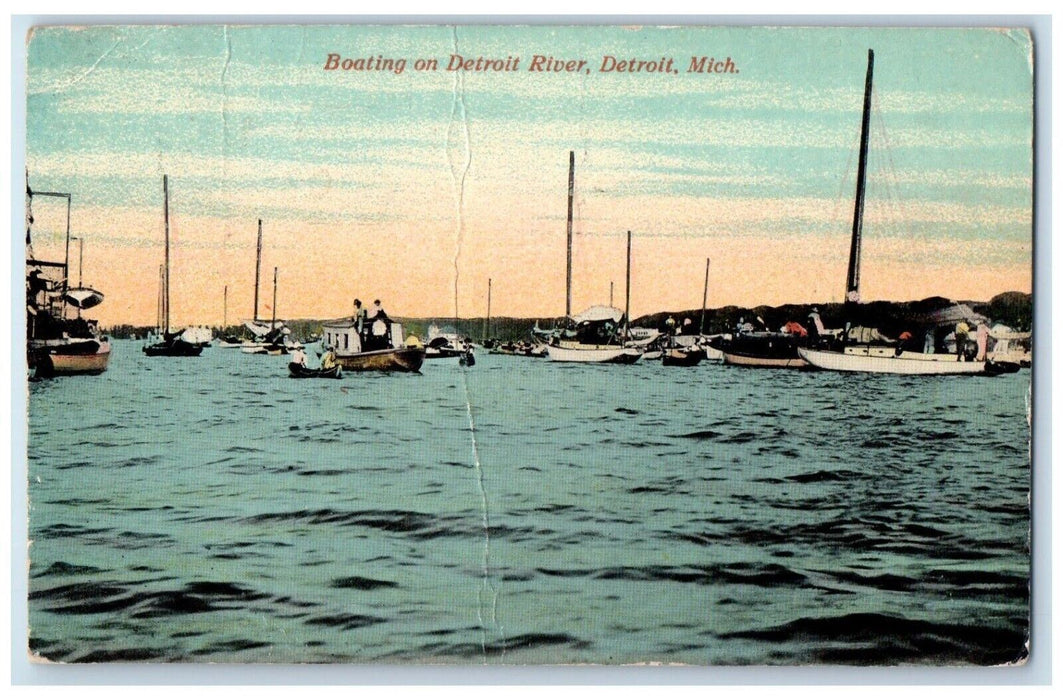 1912 Boating On Detroit River Detroit Michigan MI Posted Antique Postcard