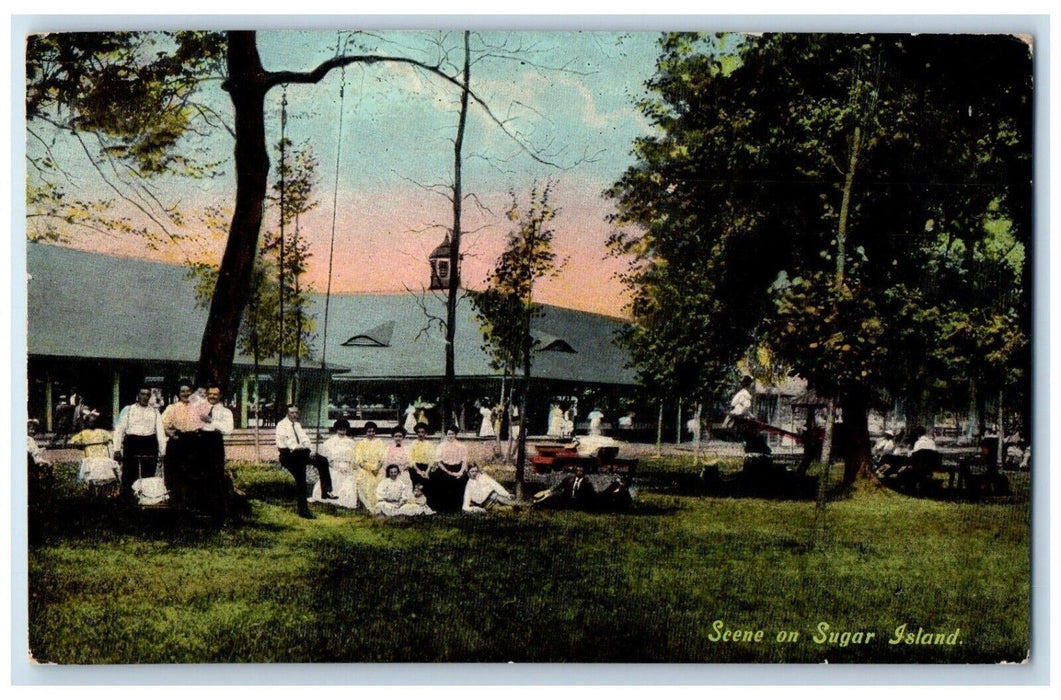 1912 Scene On Sugar Island Roseville Michigan MI Posted Antique Postcard
