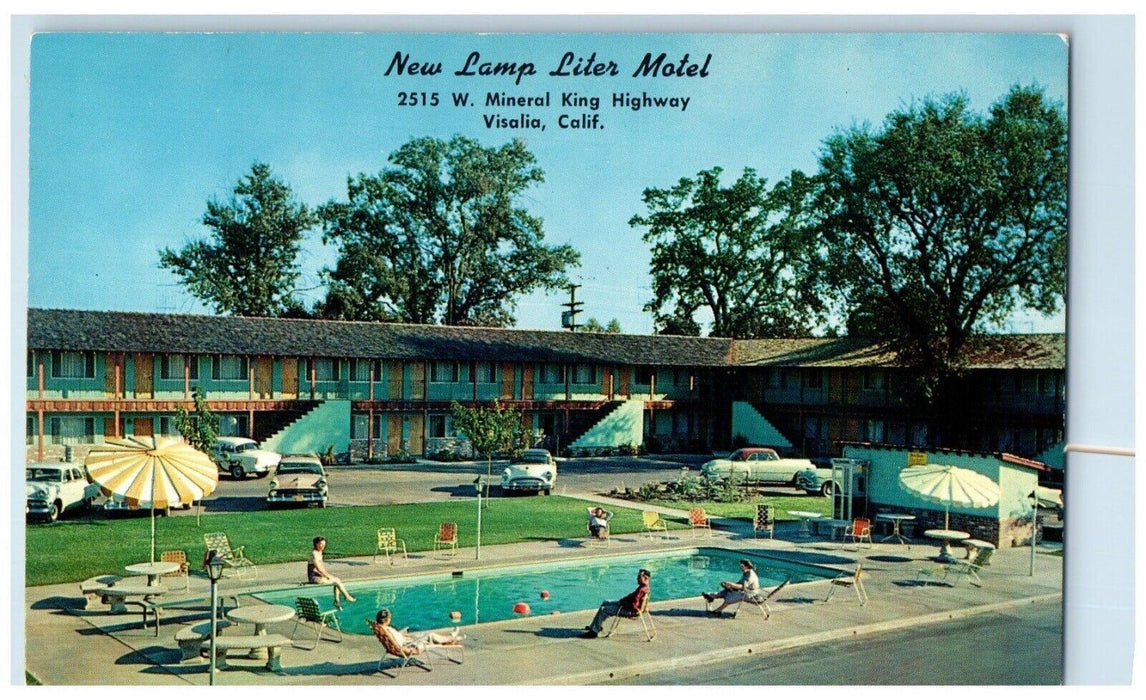 1960 New Lamp Liter Motel Poolside Bathing Visalia California Antique Postcard