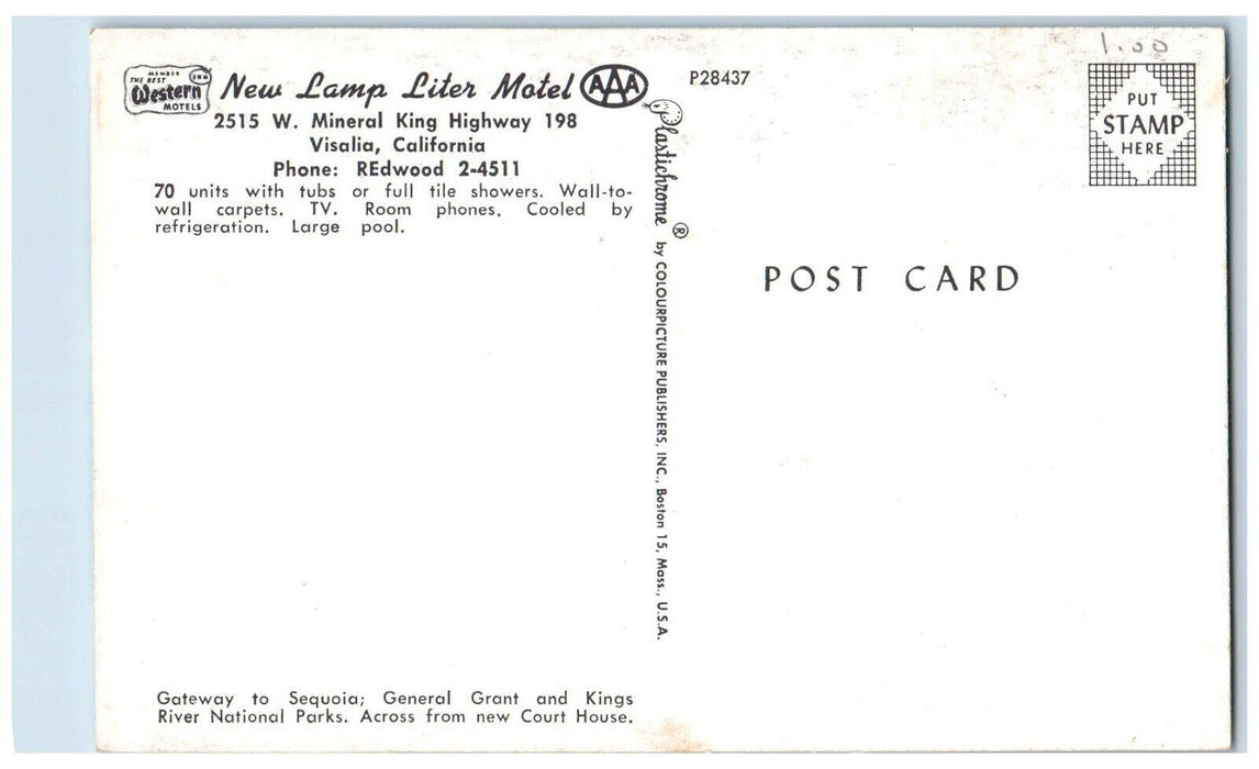 1960 New Lamp Liter Motel Poolside Bathing Visalia California Antique Postcard