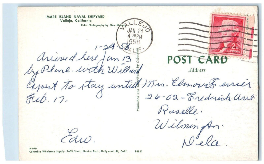 1958 Mare Island Naval Shipyard Red Classic Car Vallejo California CA Postcard