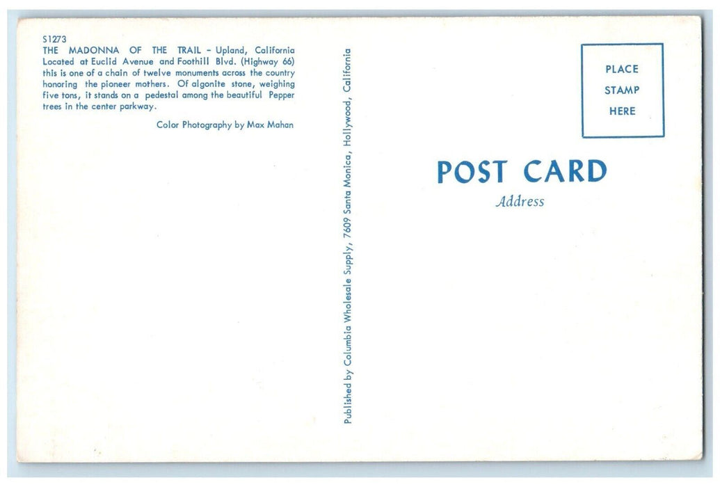 1960 Madonna of the Trail Monument Algonite Stone Upland California CA Postcard
